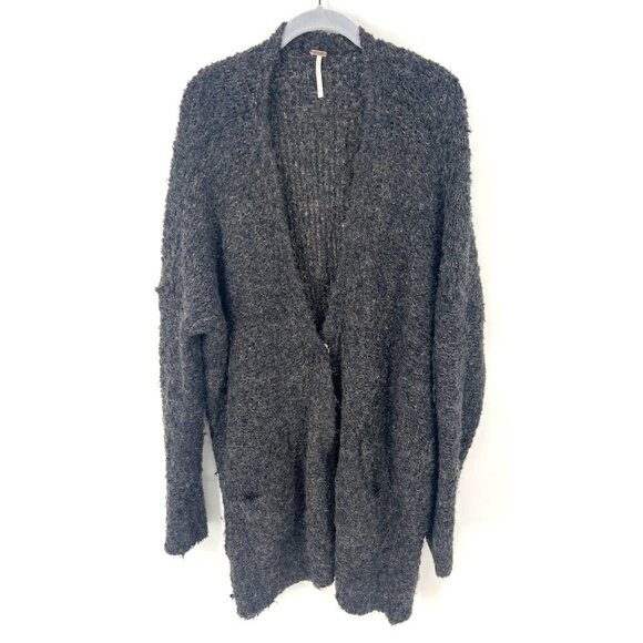 Free People Womens Boucle Cardi Sweater Alpaca Blend Longline Grey Size Small - Picture 1 of 6